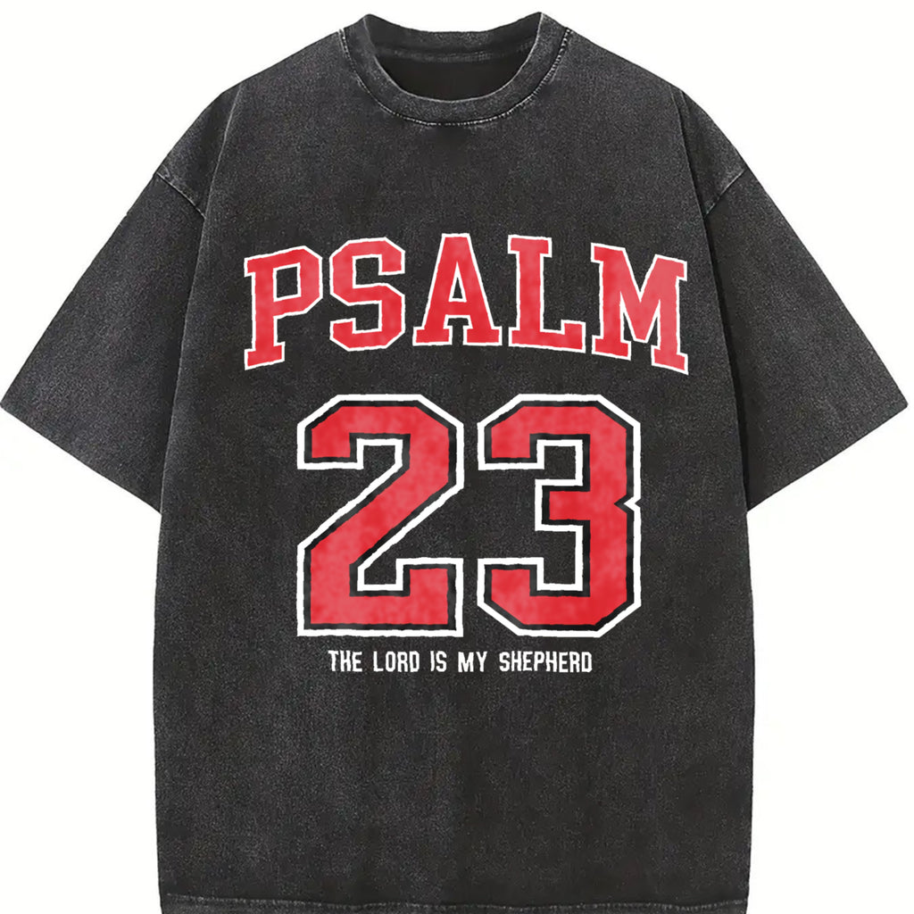 PSALM 23 Christian Shirt, 'THE LORD IS MY SHEPHERD' Christian Scripture T-Shirt, Vintage Retro Washed Shirt Double Sided Printed (230 Heavyweight Pure Cotton T-Shirt)  High Quality Christian T-Shirt, Christian Gifts, Men's And Women's Shirt vintage t-shir