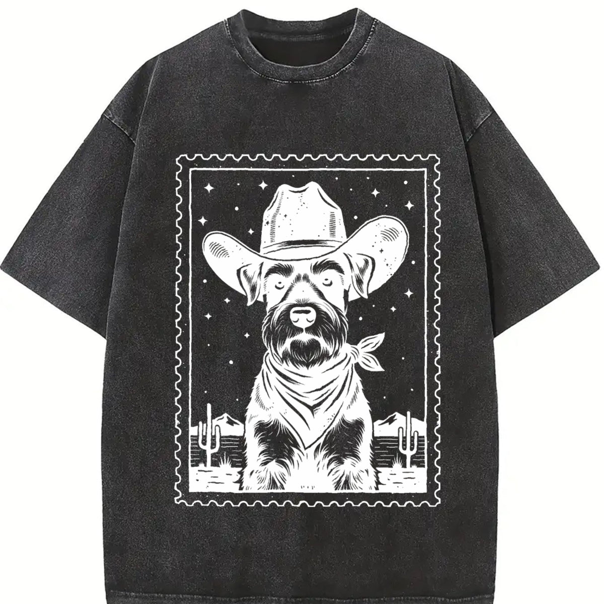 Cowboy Schnauzer Stamp Vintage Washed T-Shirt - product view