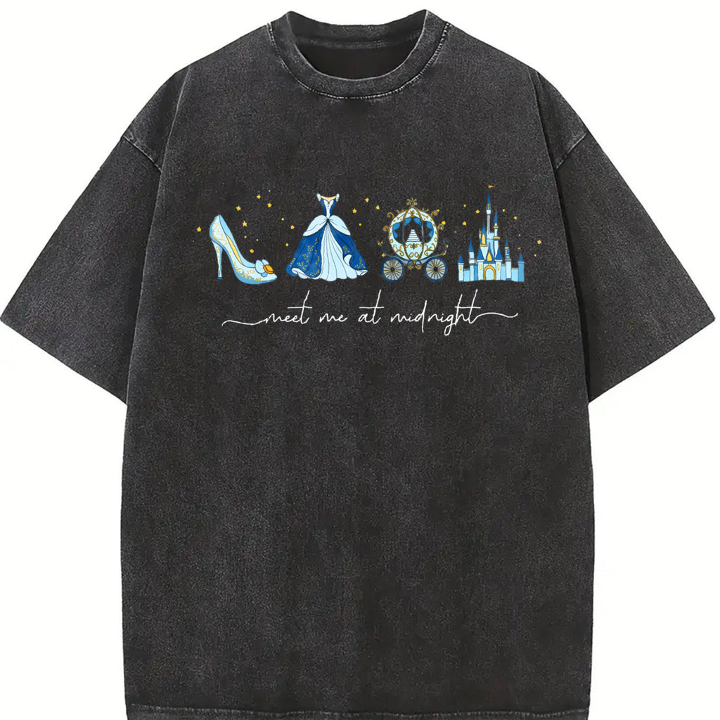 Comfort Colors Meet Me at Midnight Shirt, Fairytale Carriage Inspired Tee, Magical Princess Party Graphic Shirt, Cute Girls Trip 2025 Gift