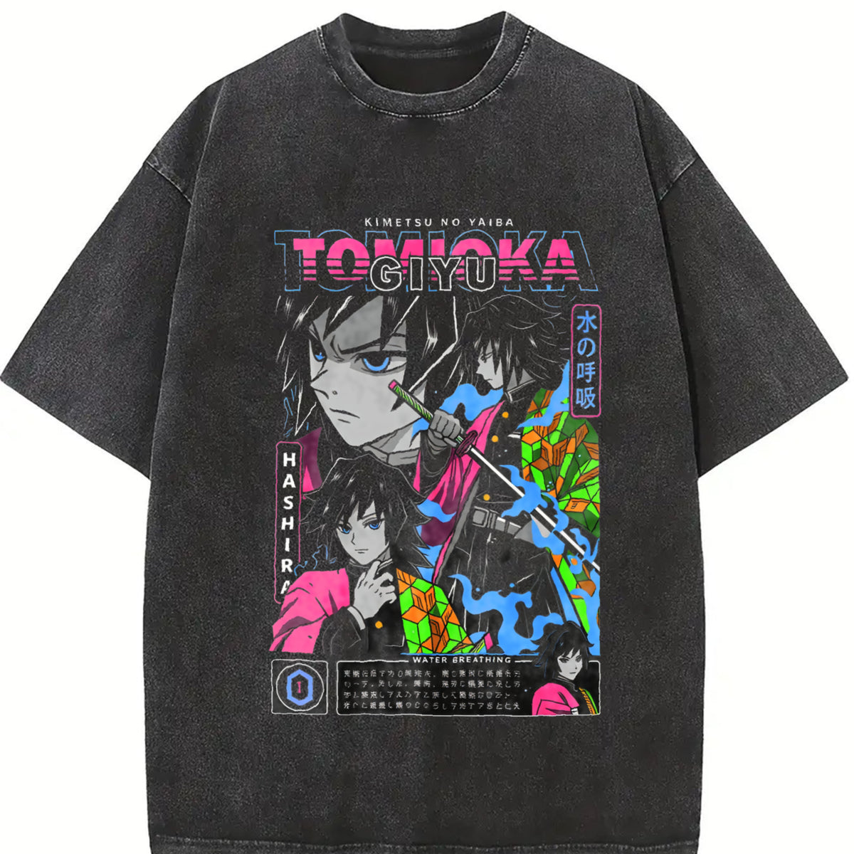 valentine shirts Demon Slayer Anime Tomioka Giyuu Peripheral Washed T-shirt Summer Men's and Women's Y2K Loose Casual Harajuku Short Sleeved Top