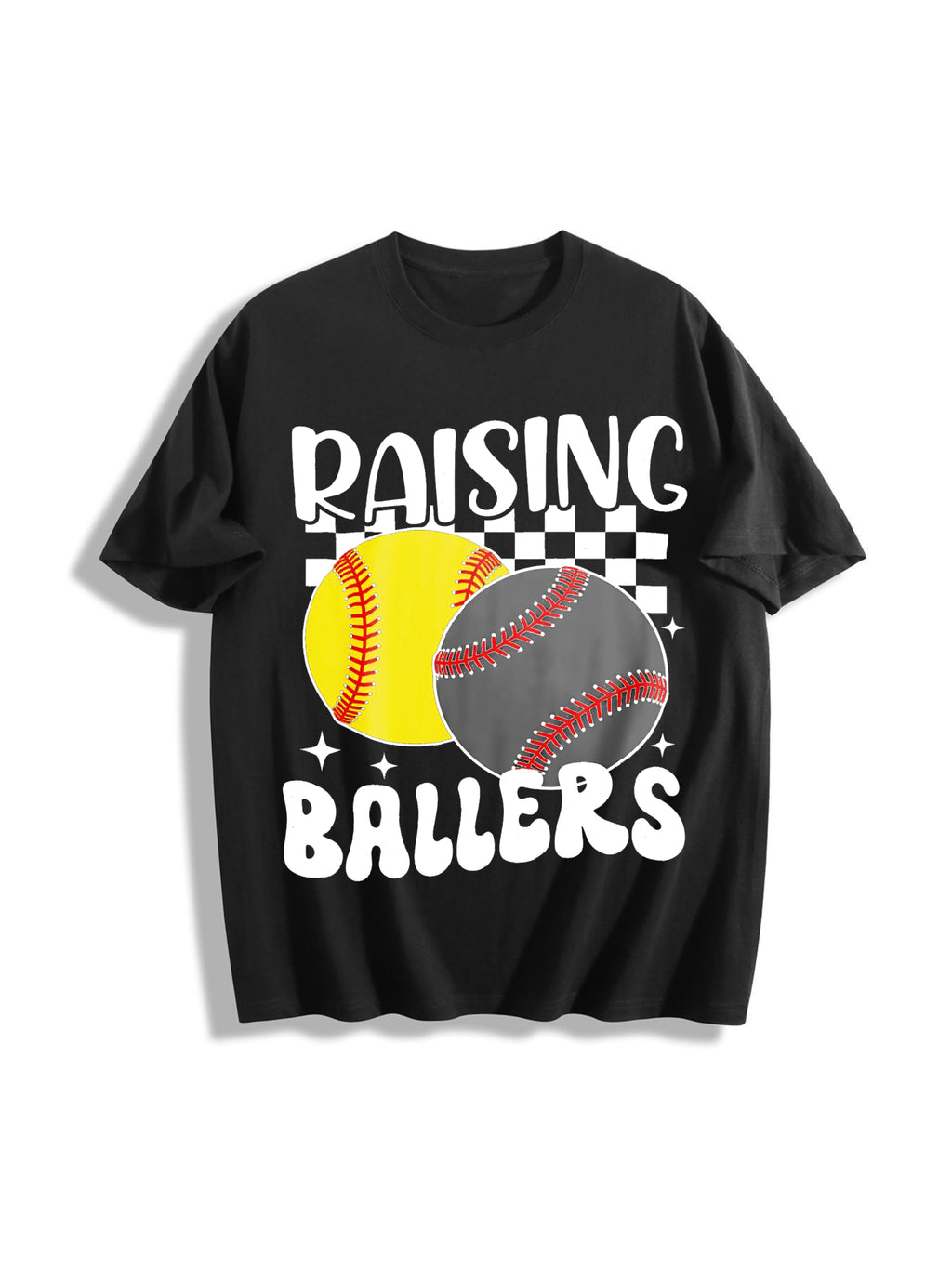 Glitter Baseball Cotton T-Shirt - Black