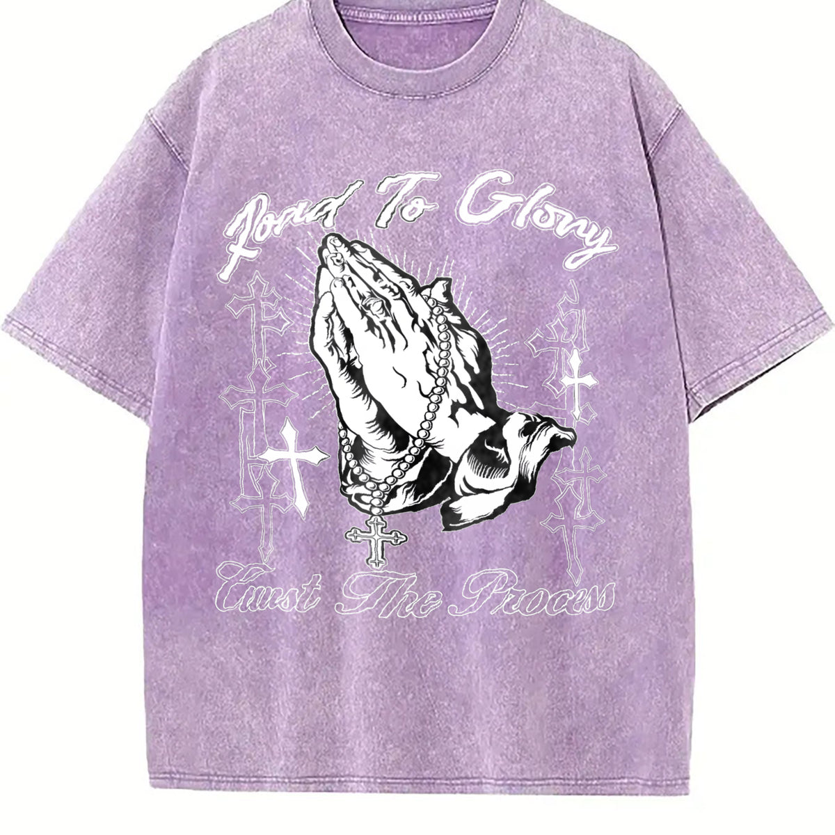 Road To Glory Praying Hands Cross Vintage Washed T-Shirt - product view
