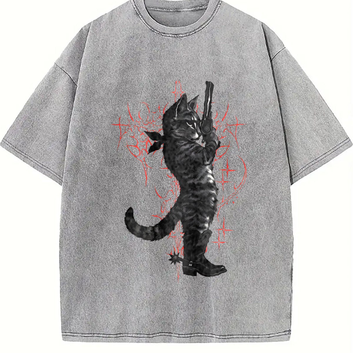 Cowboy Cat Neo-tribal Vintage Washed T-Shirt - product view