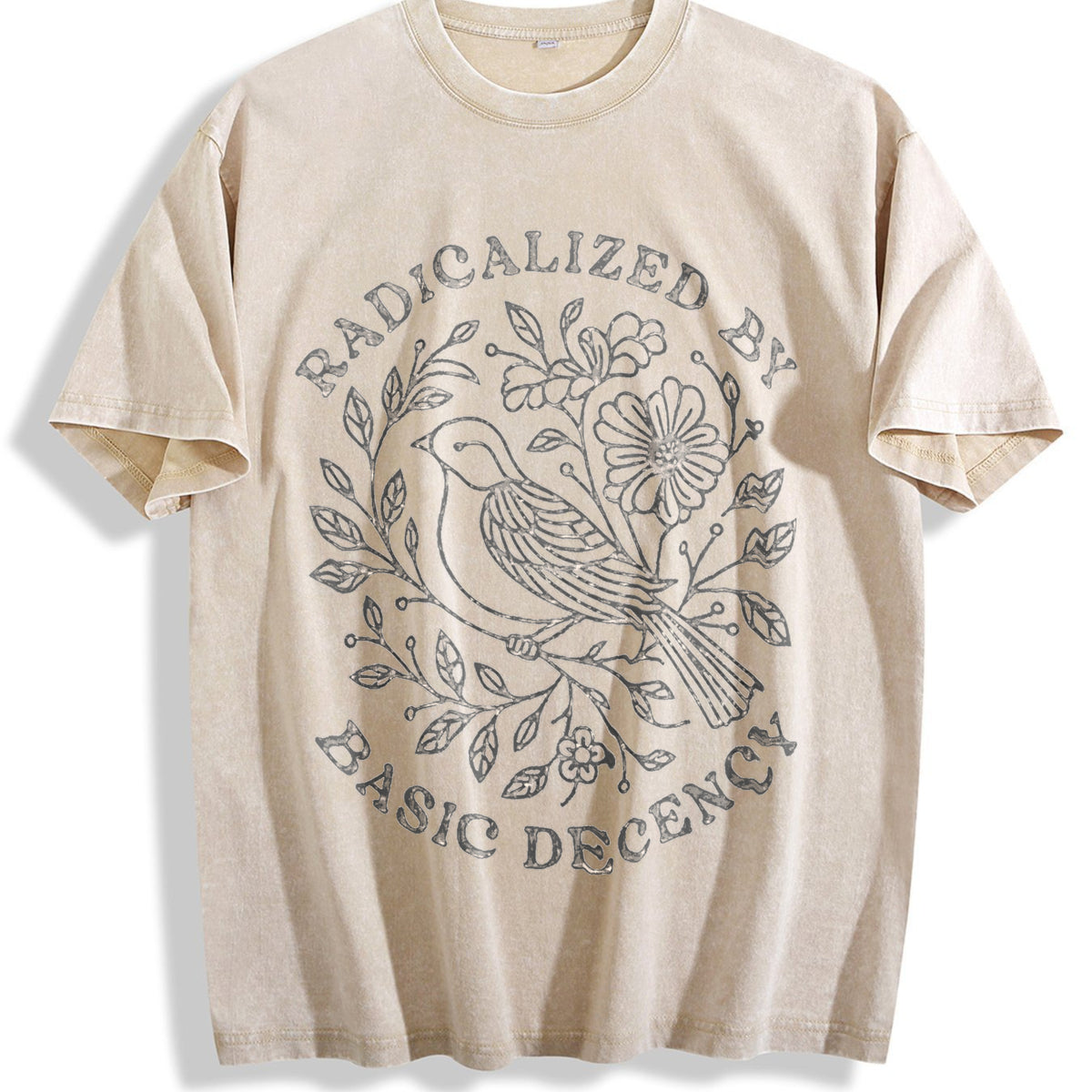 Radicalized By Basic Decency Vintage Washed T-Shirt - Beige
