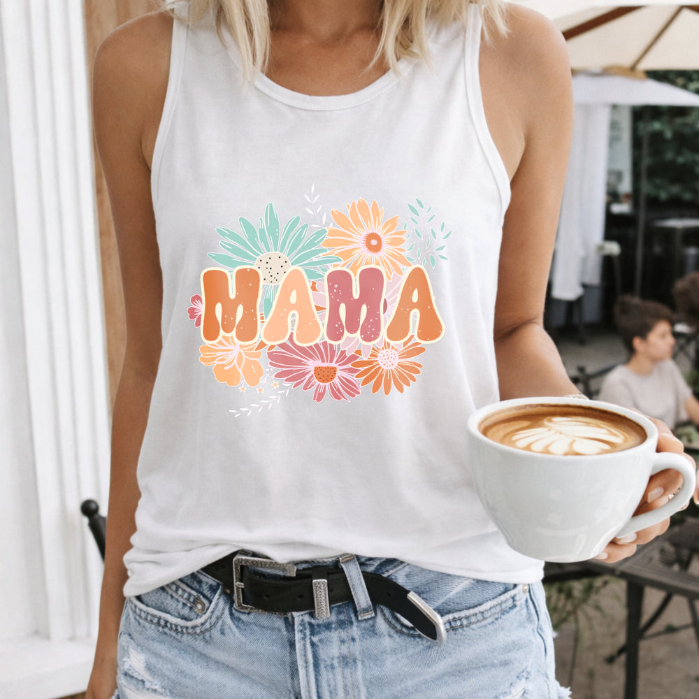 Mother's Day - Vibrant Red Mama Letter & Floral Women's Tank Top - product view