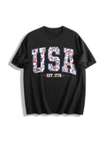 Floral USA Cotton T-Shirt - Black