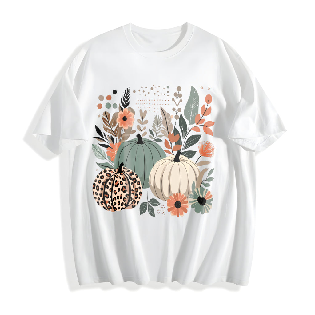 Boho Pumpkins Fall Cotton T-Shirt - product view