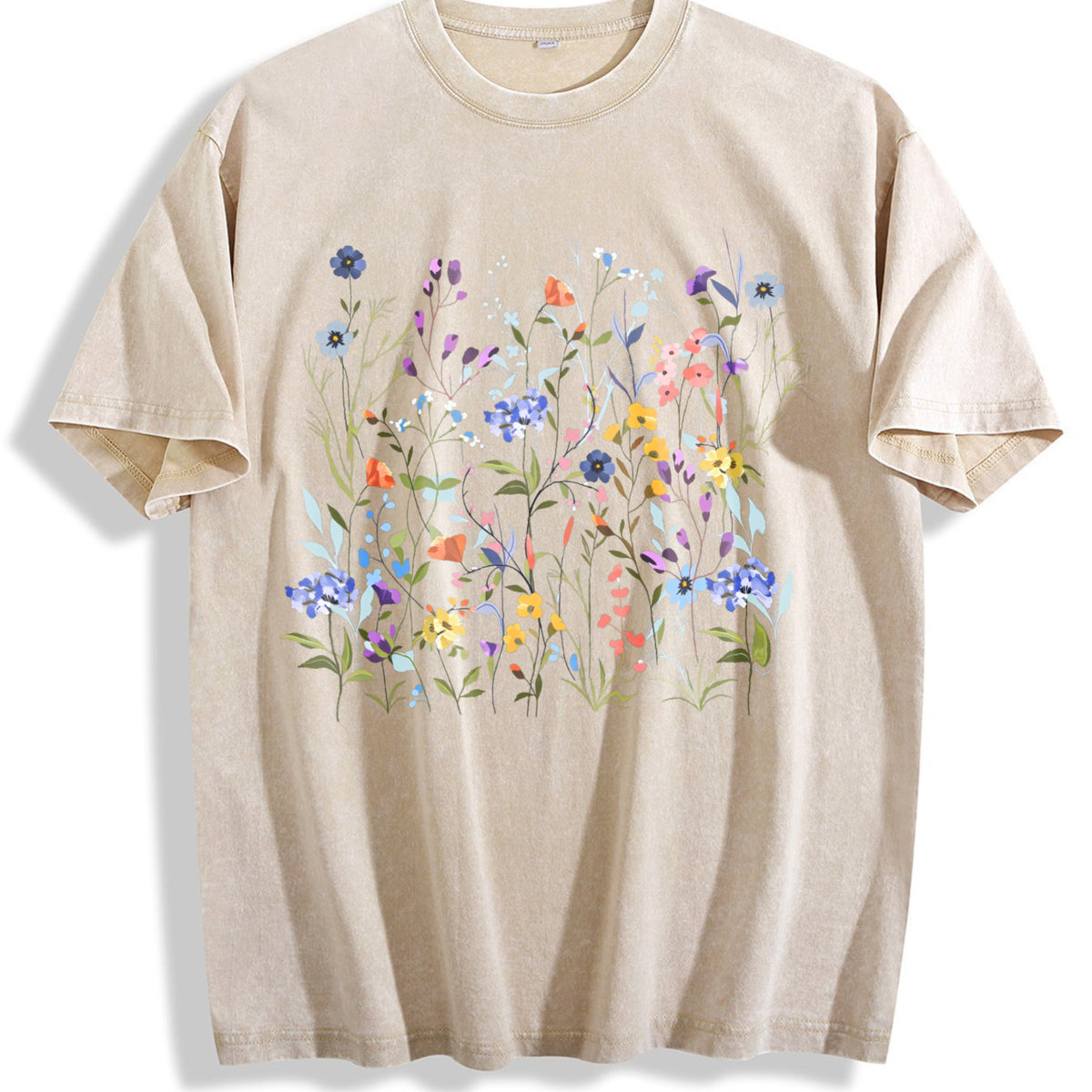 Pressed Flowers Vintage Washed T-Shirt - Beige