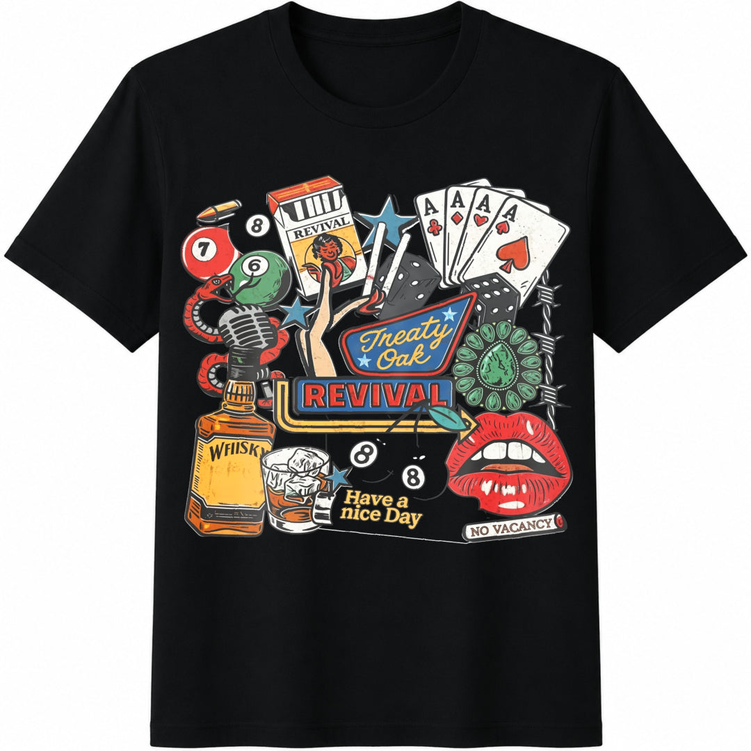 2026 Treaty Oak Revival Treaty O Rev Letter Back Collage Back Cotton T-Shirt - Black