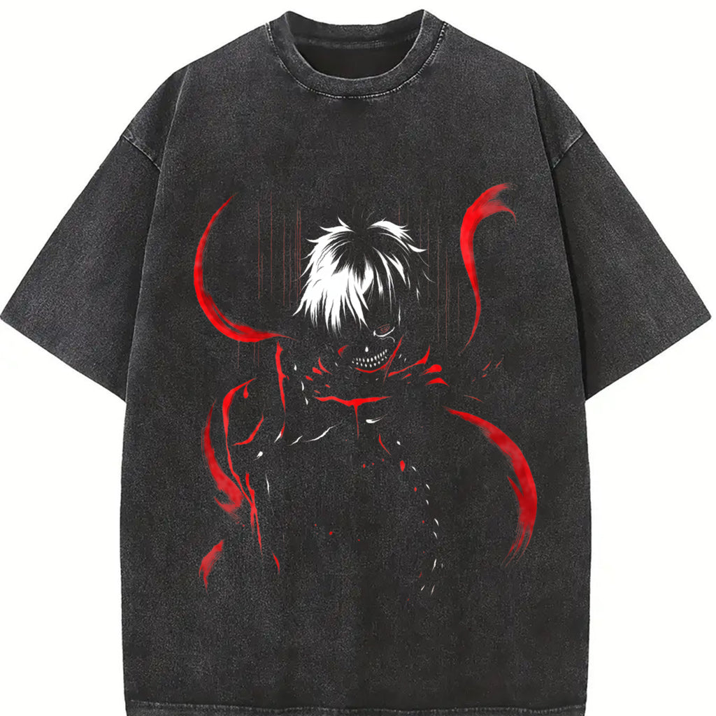 valentine shirts Tokyo Ghoul Ken Kaneki Red Eyes Mask Anime Acid Washed T-Shirt manga movie game Vintage Cotton unisex Menswear graphic tee