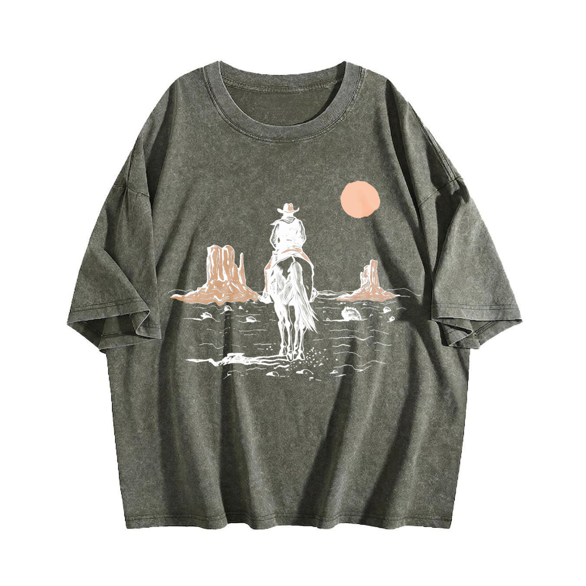 Cowboy On Horse Desert Vintage Washed T-Shirt - product view