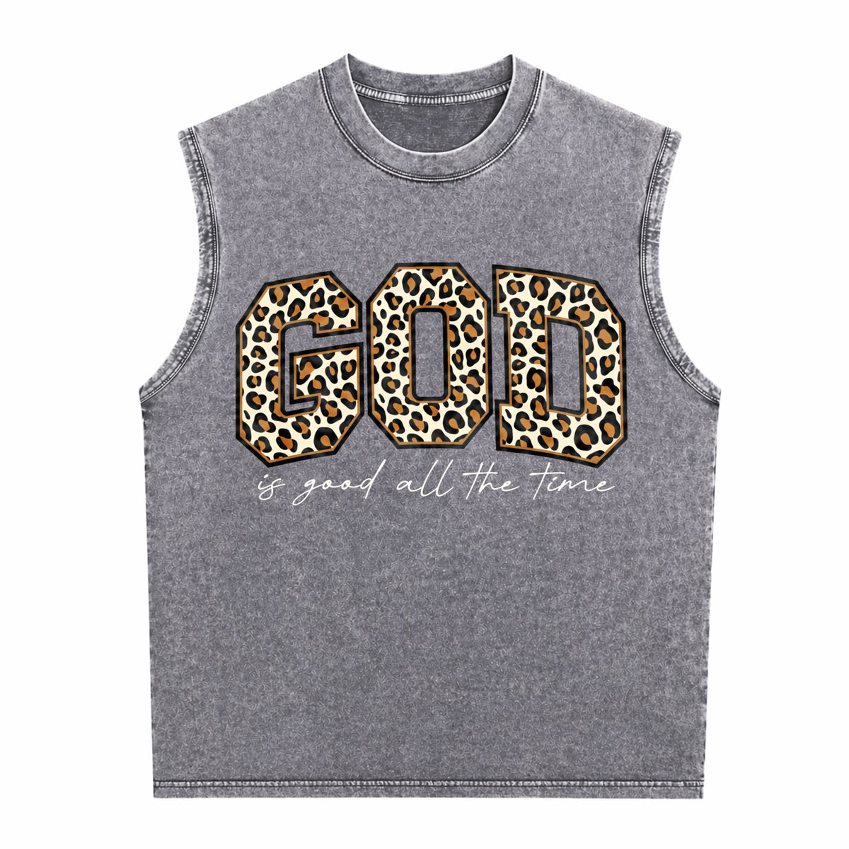 Leopard God Good Time Men's Washed Tank Top - product view