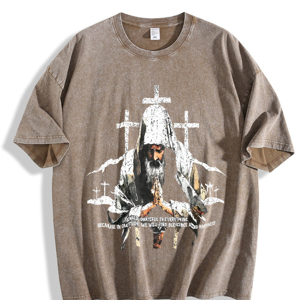 Religious Prayer Cross Black Grunge Vintage Washed T-Shirt - product view