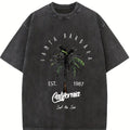 Women's Palm Tree Print Round Neck Tee, Casual Short Sleeve T-shirt for Summer, Ladies Clothes for Daily Wear, Top