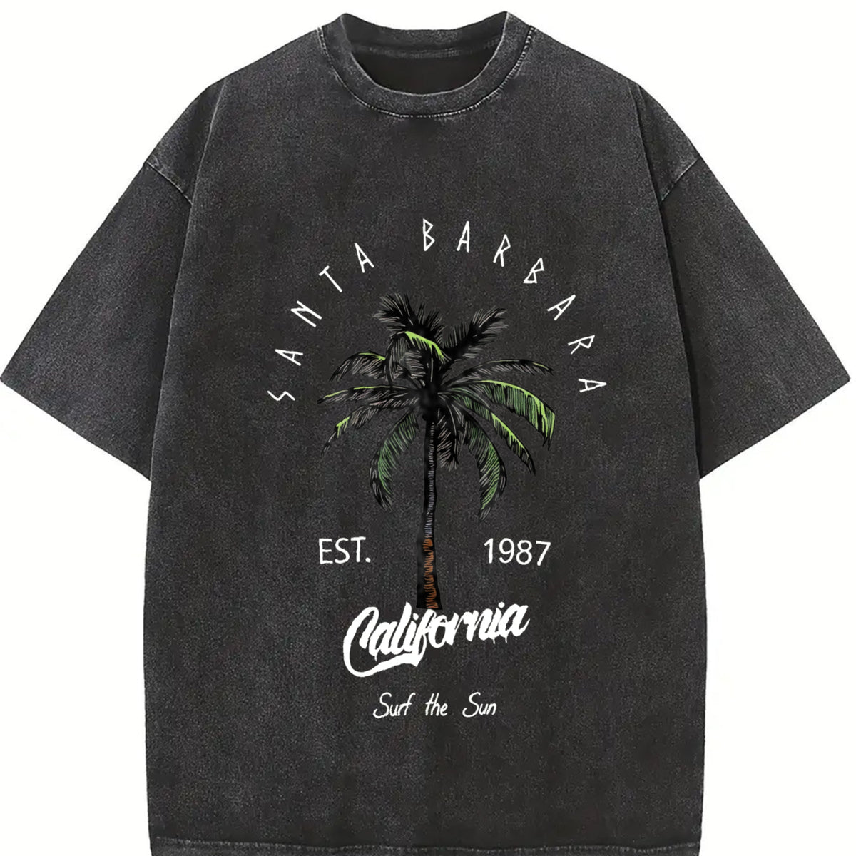 Women's Palm Tree Print Round Neck Tee, Casual Short Sleeve T-shirt for Summer, Ladies Clothes for Daily Wear, Top