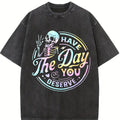 Women's Skeleton & Letter Print Round Neck Tee, Fashion Casual Short Sleeve T-shirt, Ladies Summer Clothes for Daily Wear
