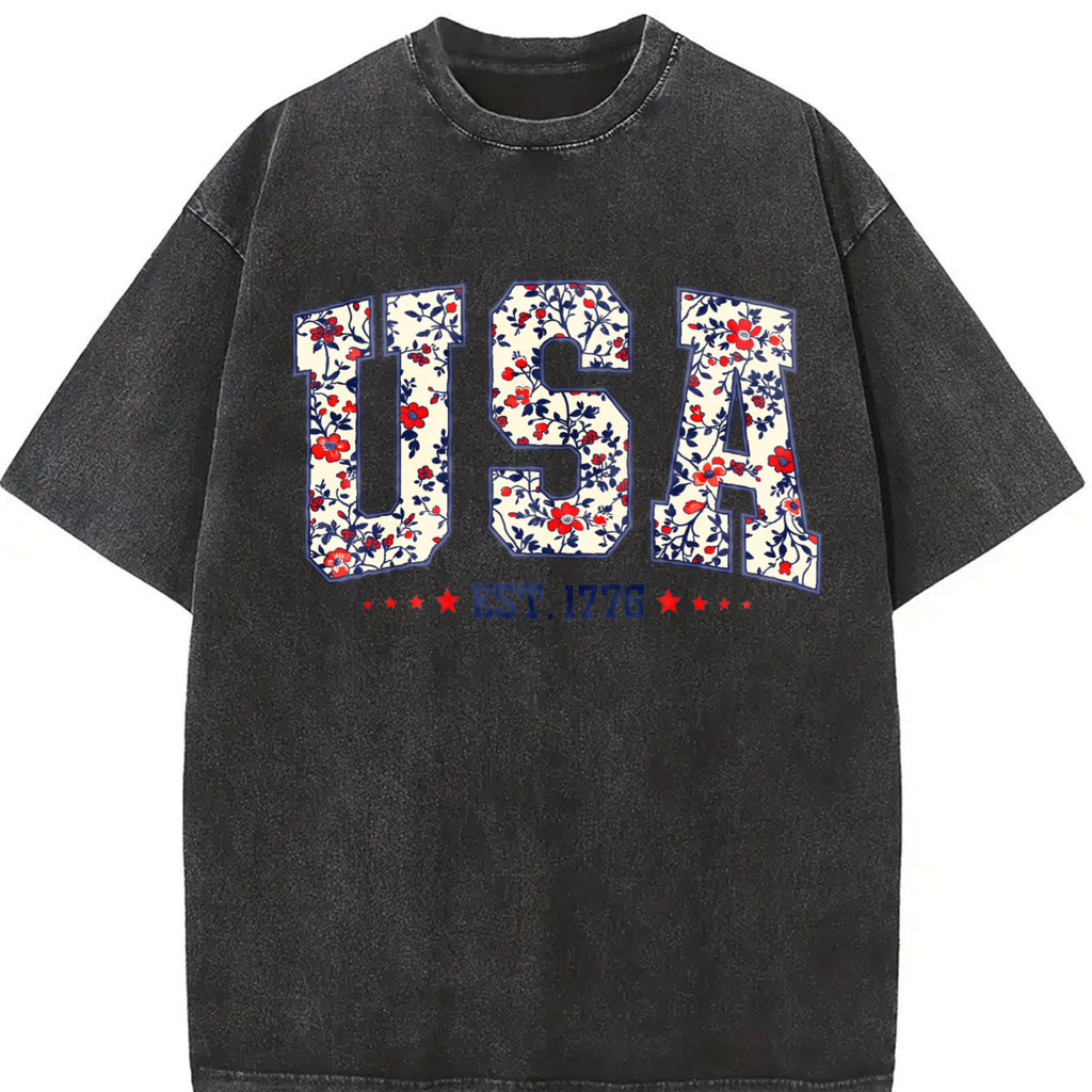 Comfort Colors Floral USA Shirt, Retro America Shirt, 4th Of July PNG, 4th Of July, Retro USA ,Soft Cotton, Unisex Fit, Classic Design