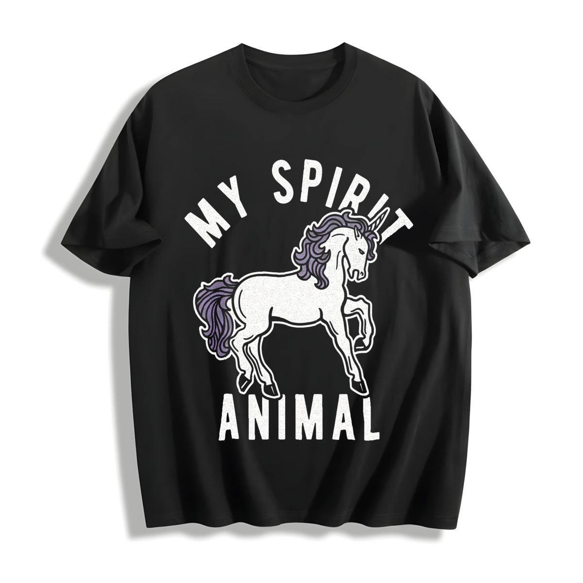 My Spirit Animal: Unicorn Funny Mythical Horse Sarcastic Cotton T-Shirt - Black