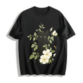 Animal Floral Cat Summer Cotton T-Shirt - Black