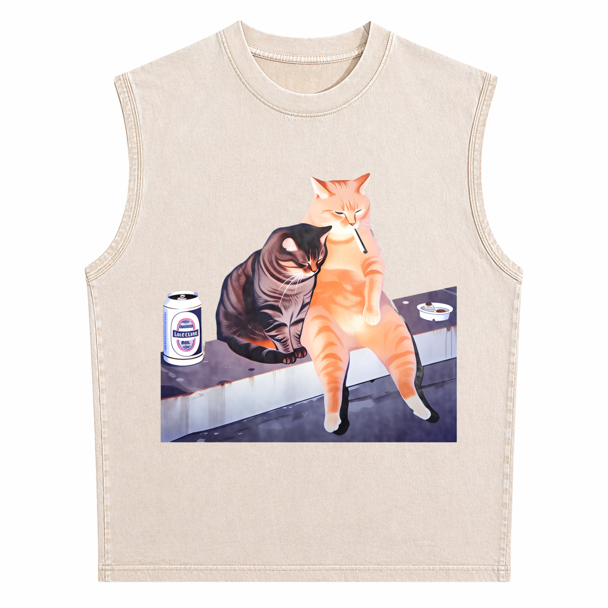 Smoking Cat Meme For Cat Lovers Black Humorous Perfect Men's Washed Tank Top - product view