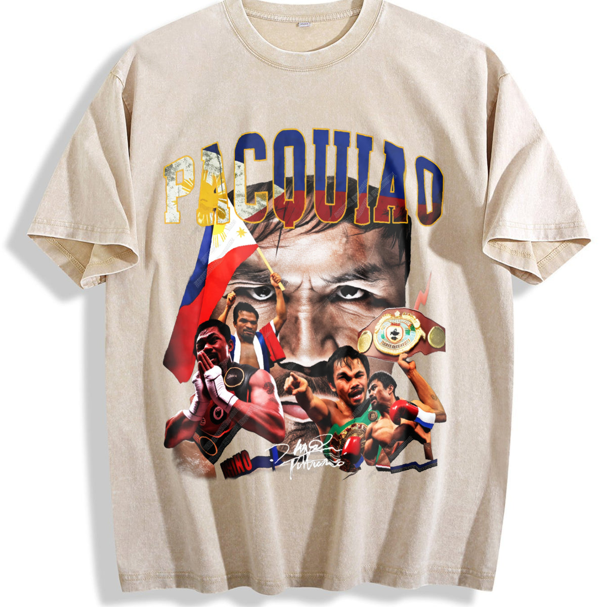 Manny Pacq Goat Boxing Vintage Washed T-Shirt - Beige