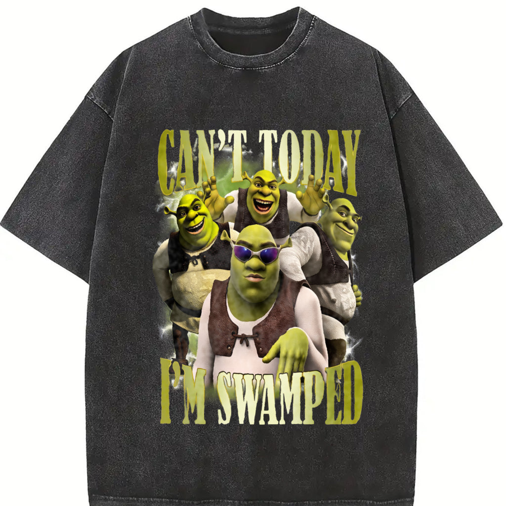 Funny Shrekk Carton Characters Tshirt, Shrekk Can't Todat I'm Swamped Shirt, Trendy Meme Tee, Oversize Gift Unisex Shirt