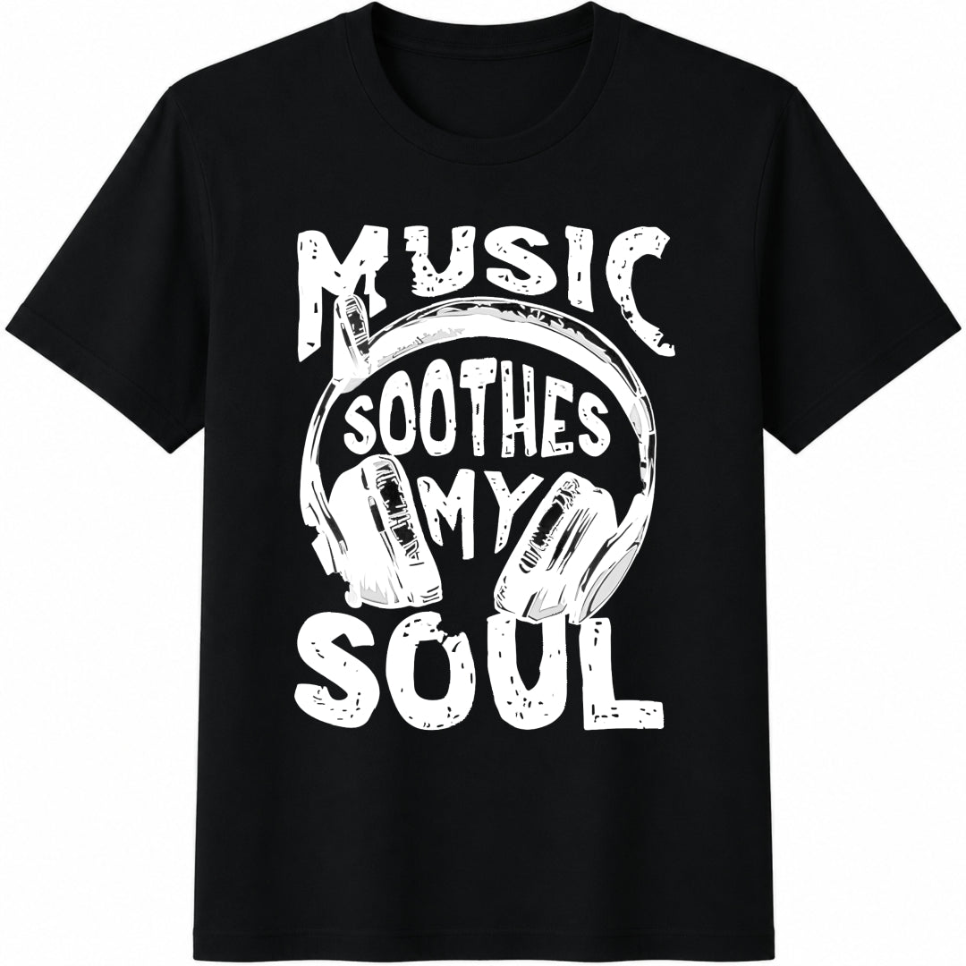 Shein Lune 'music Soothes My Soul' Headset Letter Slogan Cotton T-Shirt - Black