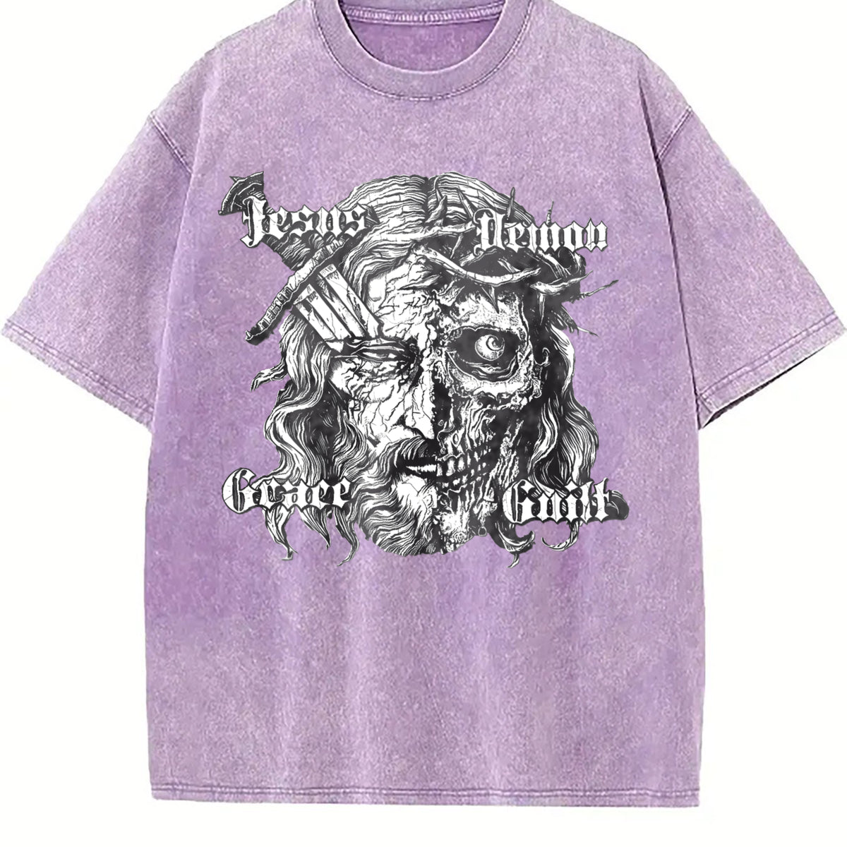 Jesus Demon Skull Vintage Washed T-Shirt - product view