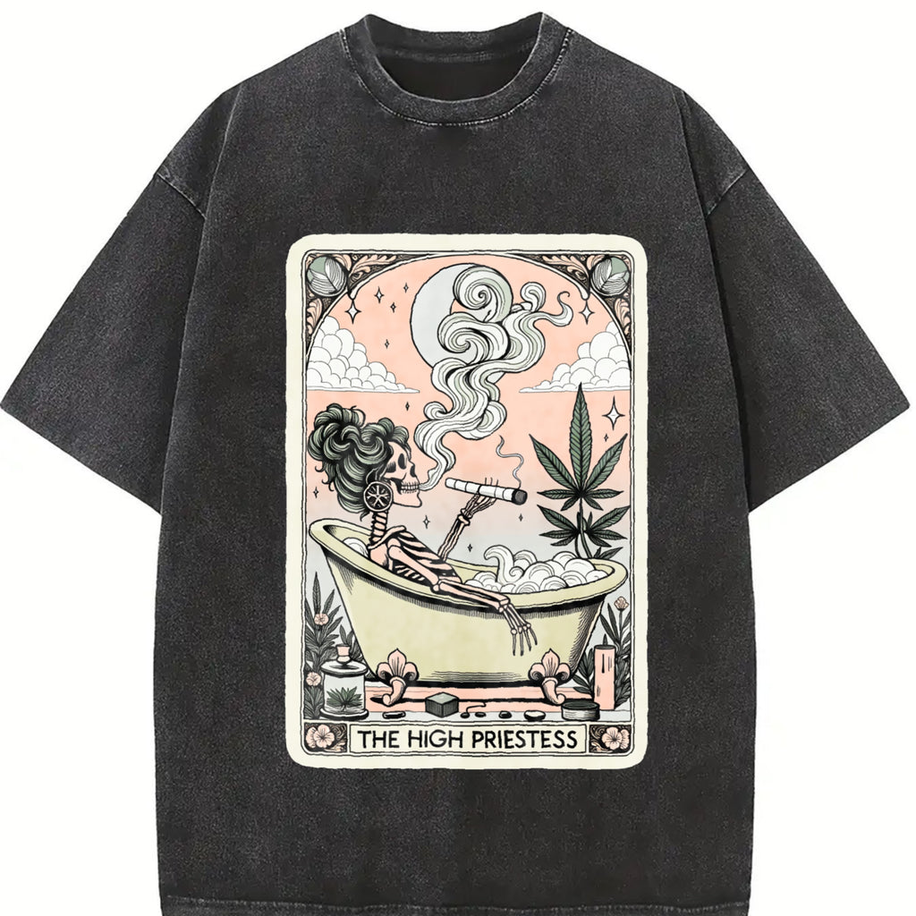 Quick Delivery Tarot Card The High Priestess Mystic Humorous Skeleton Costume T-Shirt for Men and Women