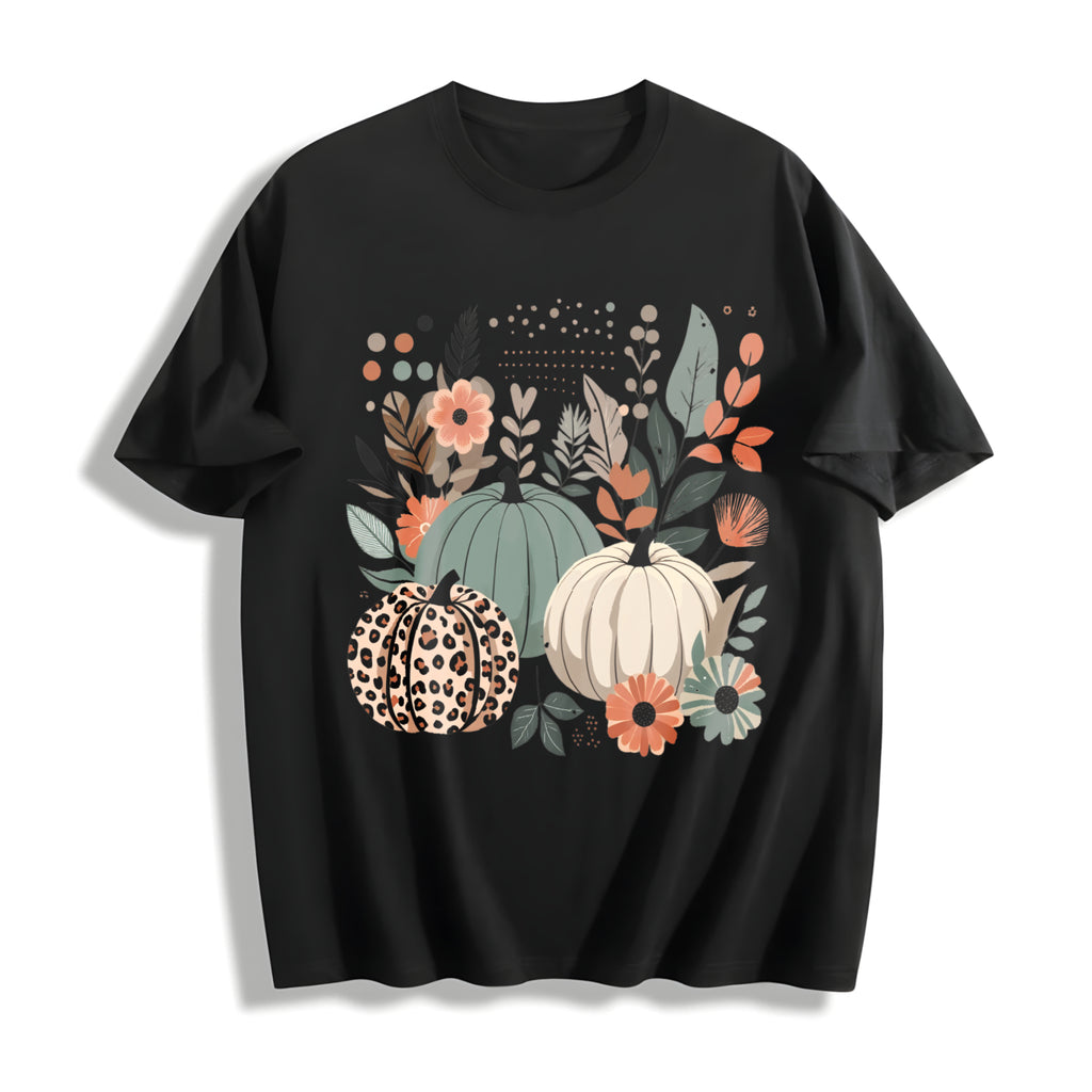 Boho Pumpkins Fall Cotton T-Shirt - product view