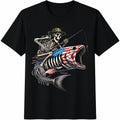Funny Fishing Skeleton Cotton T-Shirt - Black