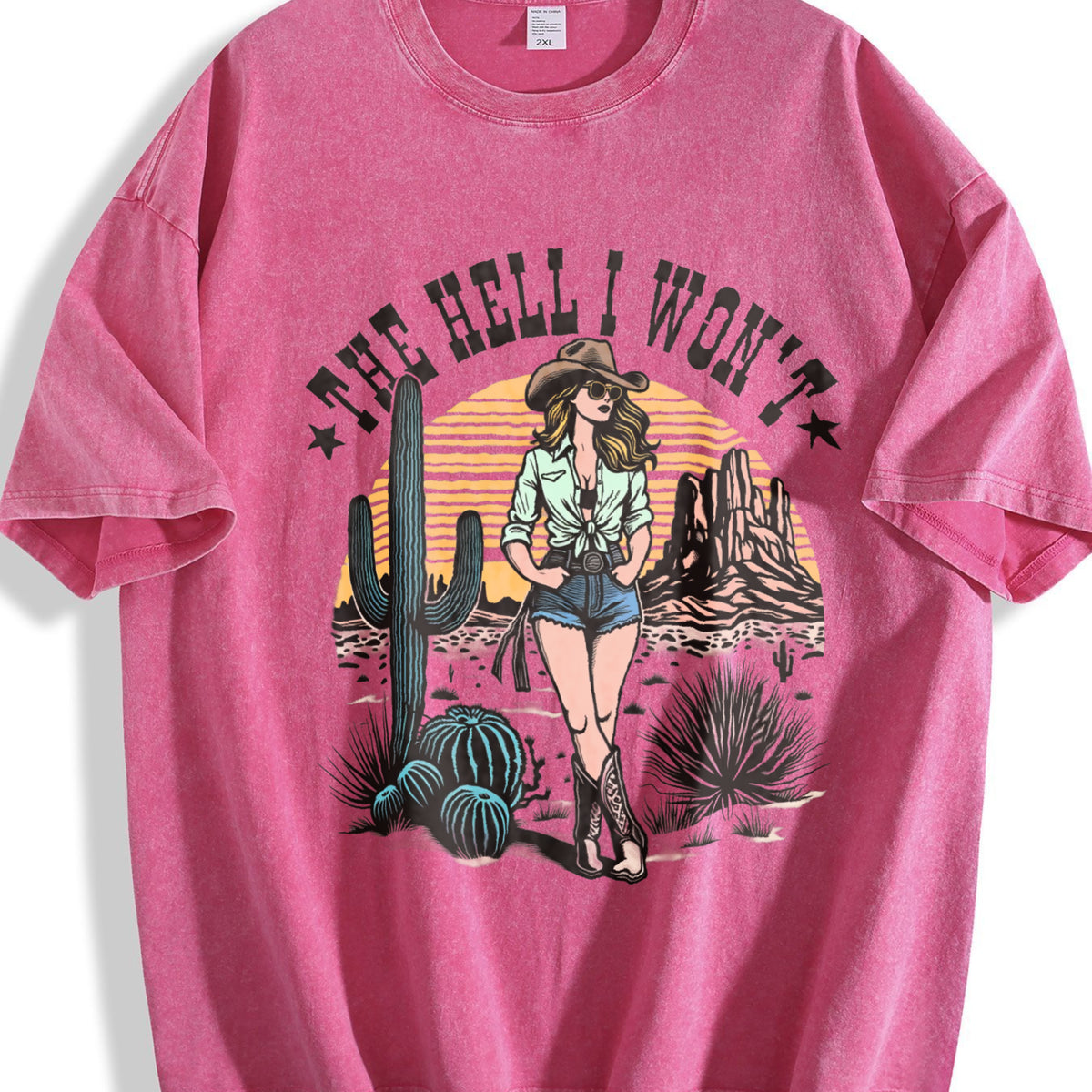 Cowgirl The Hell I Won't Western 90s Vintage Washed T-Shirt - product view