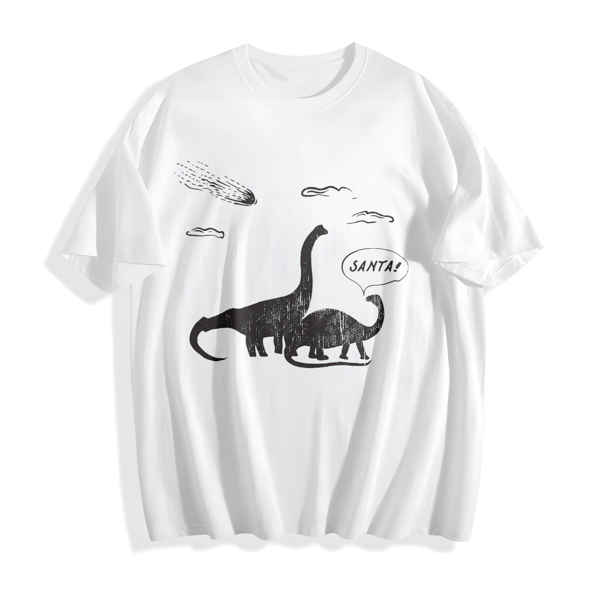 Santa Dinosaurs Funny Xmas Dino Meteor Extinction Joke For Cotton T-Shirt - product view