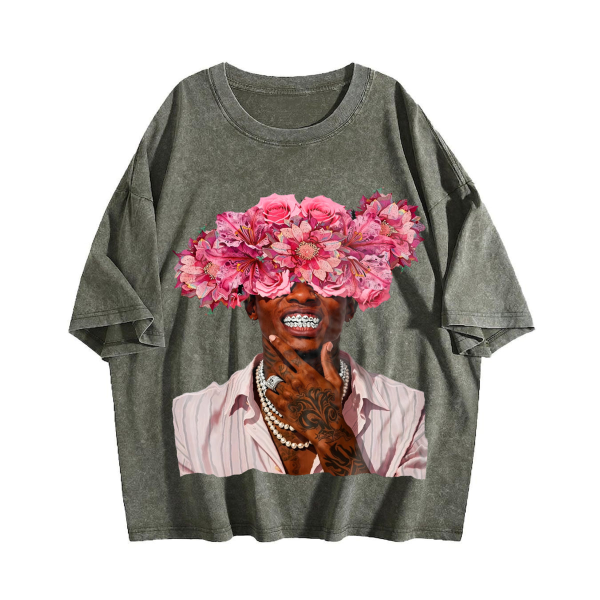 Floral Head Portrait Vintage Washed T-Shirt - product view