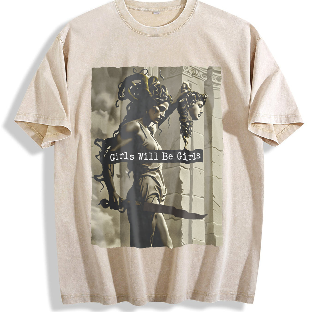 Girls Will Be Girls Funny Vintage Washed T-Shirt - Beige