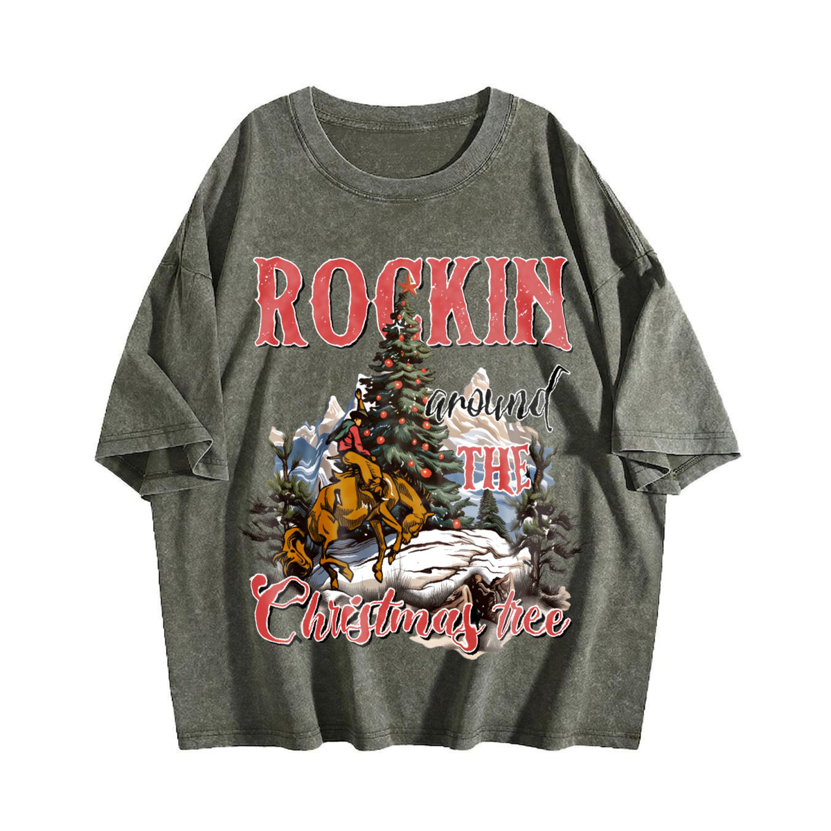 Rocking Around The Christmas Tree Cute Teenager Vintage Washed T-Shirt - product view