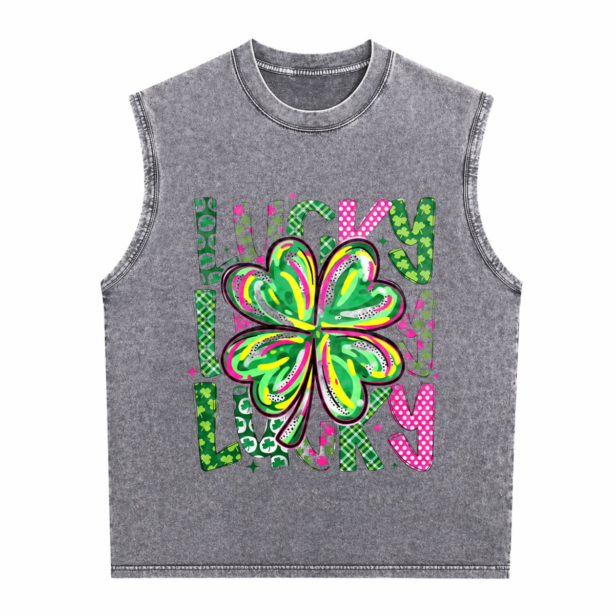 Lucky Shamrock St Patrick's Day Men's Washed Tank Top - product view