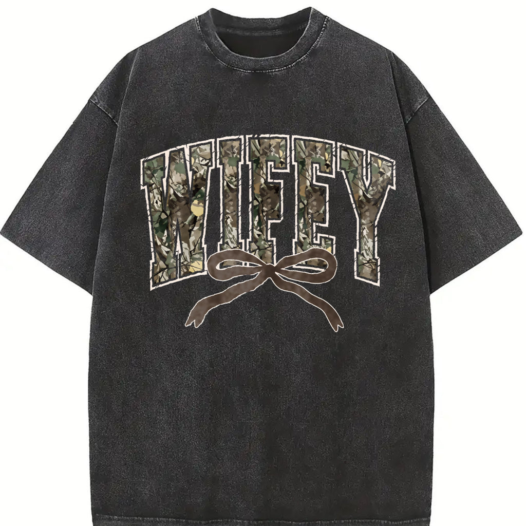 Hunting Wifey Sweatshirt, Varsity Wifey Camo Shirt, Trendy Sweatshirt For Wife, Hunting Wife Distressed Shirt, County Wife Sweatshirt