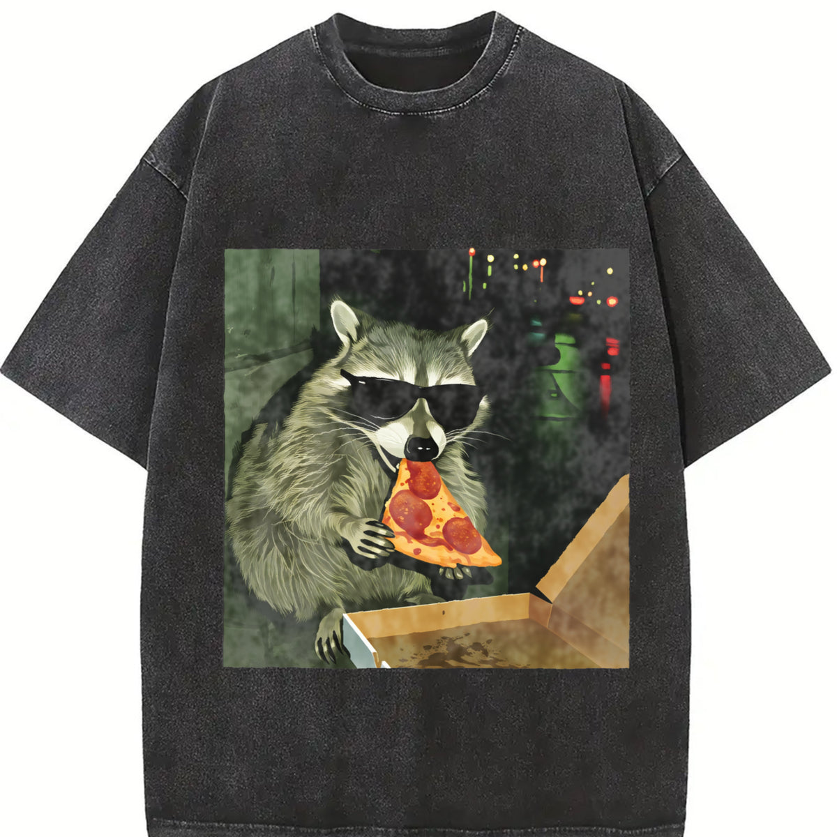 Funny Raccoon Eating Pizza Graphic Tee, Cool Animal Print T-shirt, Retro Streetwear, Vintage Style, Gift for Men, Gift for Women