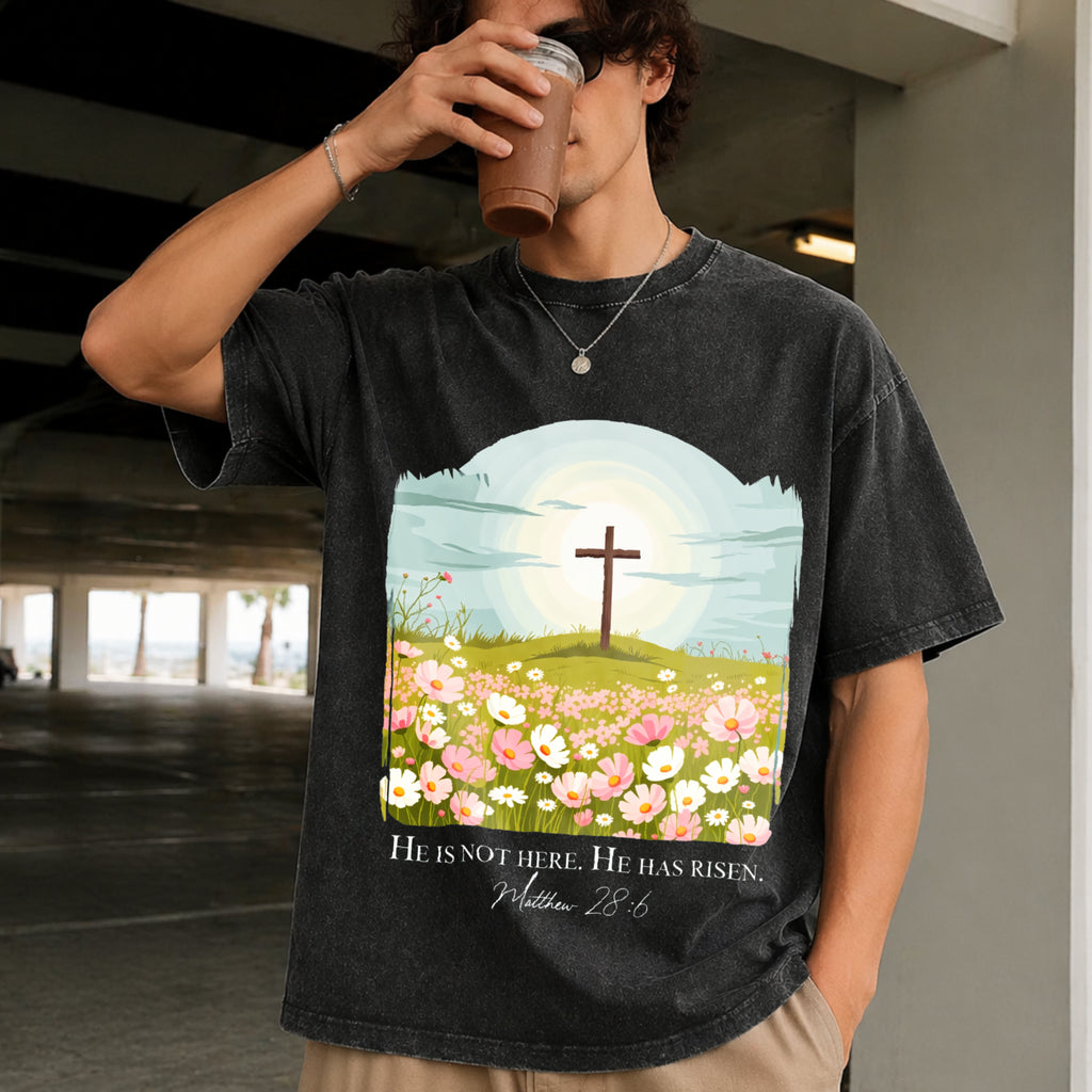 Christian Easter He Is Risen Vintage Washed T-Shirt - product view