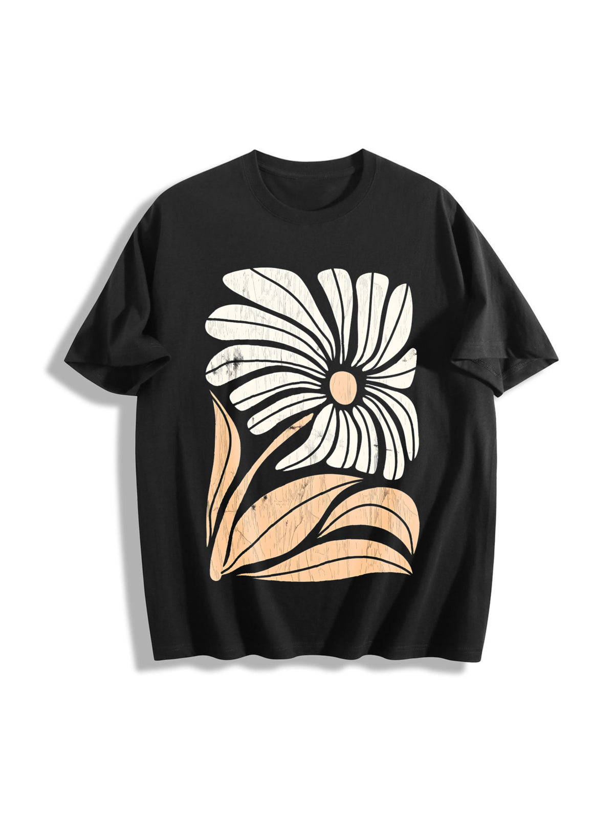 Boho Floral Cotton T-Shirt - Black