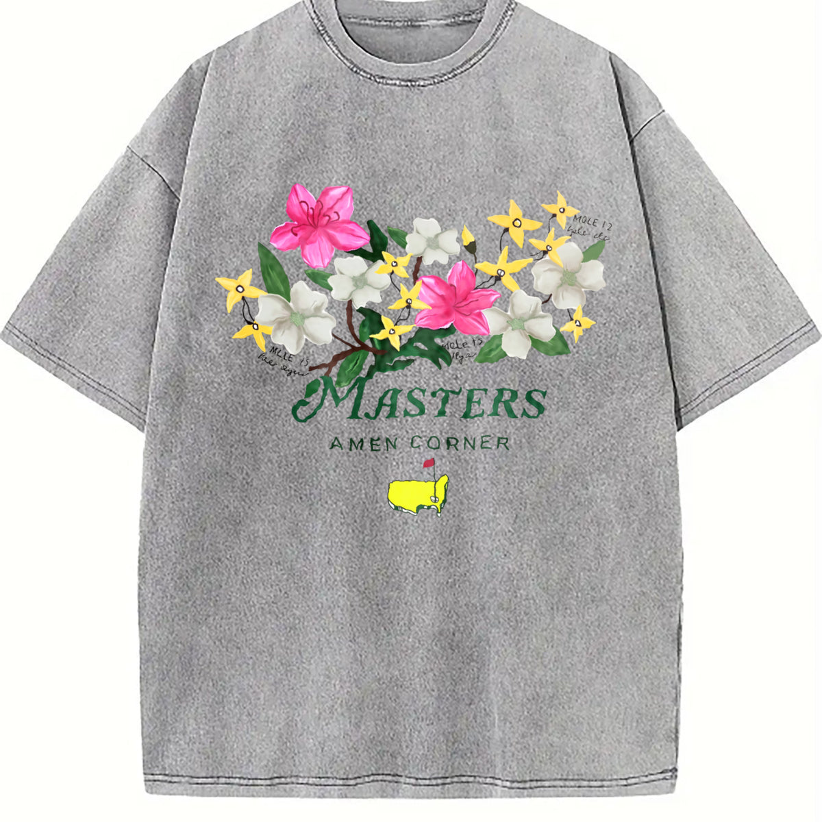 Masters Amen Corner Floral Golf Logo Muscle Vintage Washed T-Shirt - product view