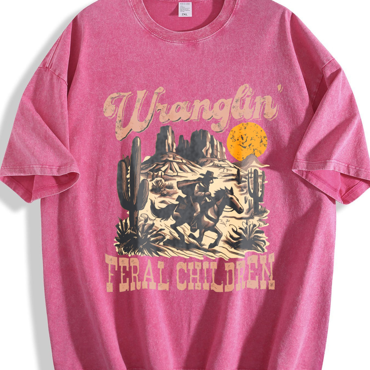 Wranglin' Feral Children Raccoon 90s Western Vintage Washed T-Shirt - product view