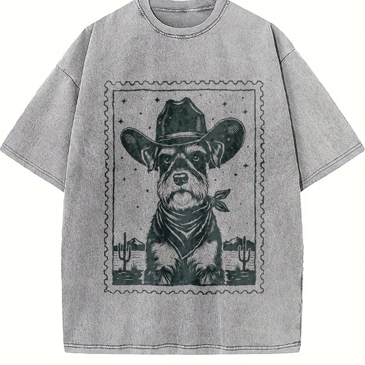 Cowboy Schnauzer Stamp Vintage Washed T-Shirt - product view