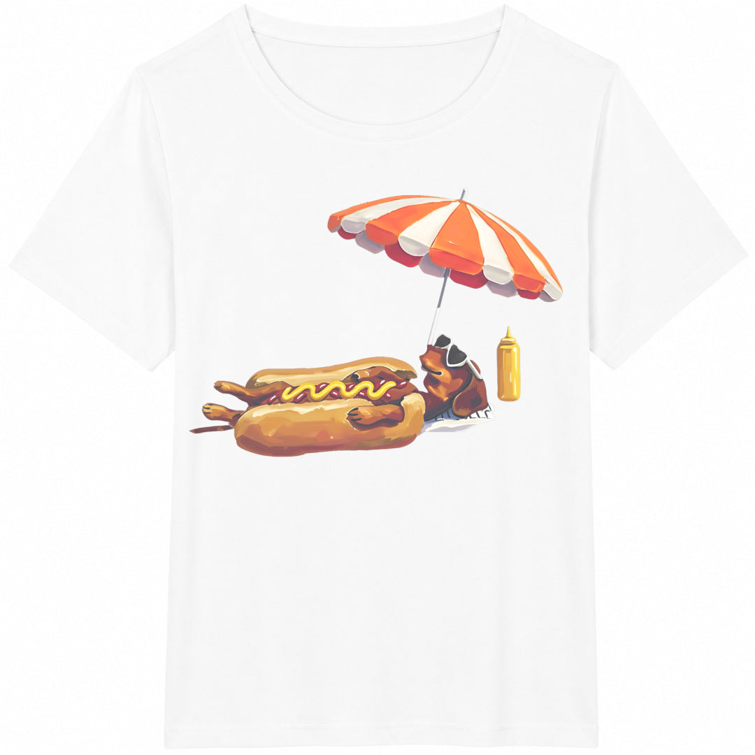 Funny Dachshund Hotdog Wiener Dog Cute Summer Beach Wienerdog Cotton T-Shirt - product view