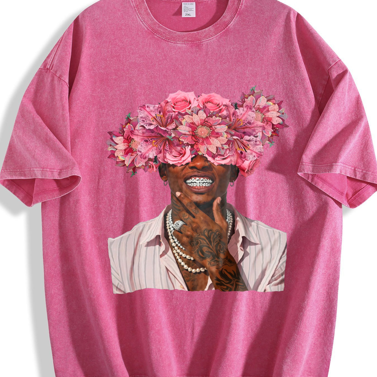 Floral Head Portrait Vintage Washed T-Shirt - product view