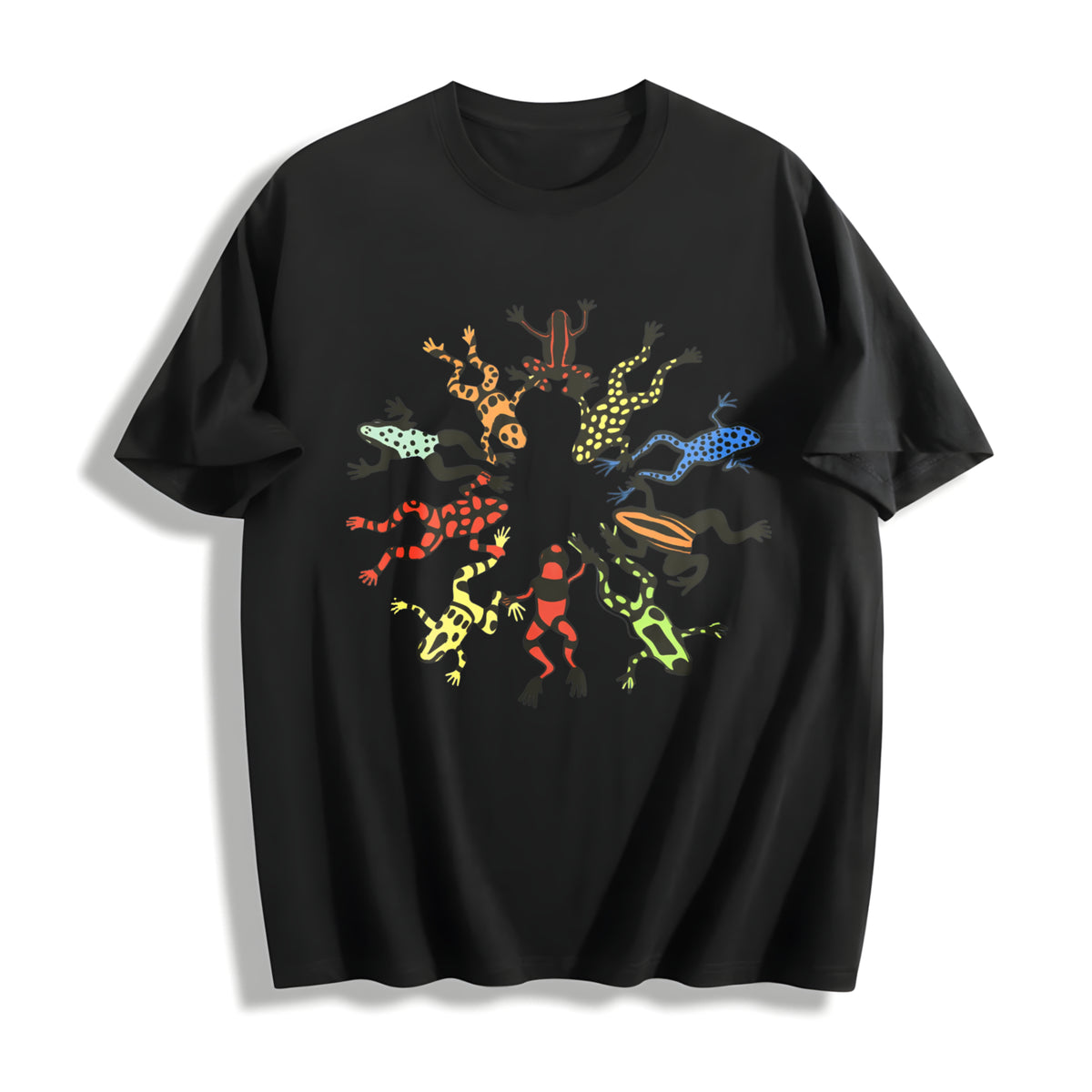 Dancing Frog Feast Cotton T-Shirt - Black