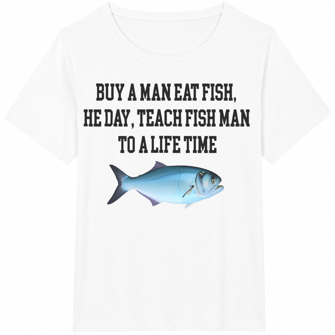 Buy A Man Eat Fish Funny Meme - Weird Internet Humor Cotton T-Shirt - product view
