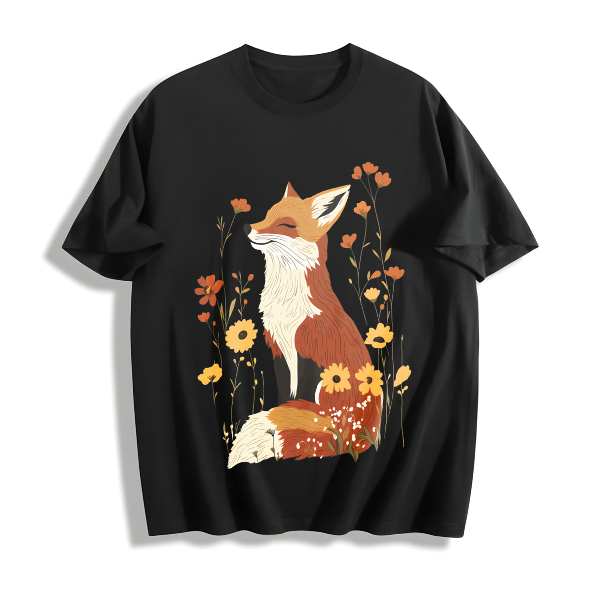 Summer Fox Cotton T-Shirt - Black