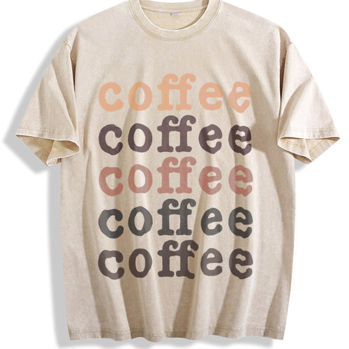100 - With Coffee Brownwhite Lettering Vintage Washed T-Shirt - Beige
